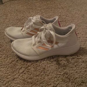 Adidas Bounce Sneakers Women 7 White Beige Running Shoes Lace Up